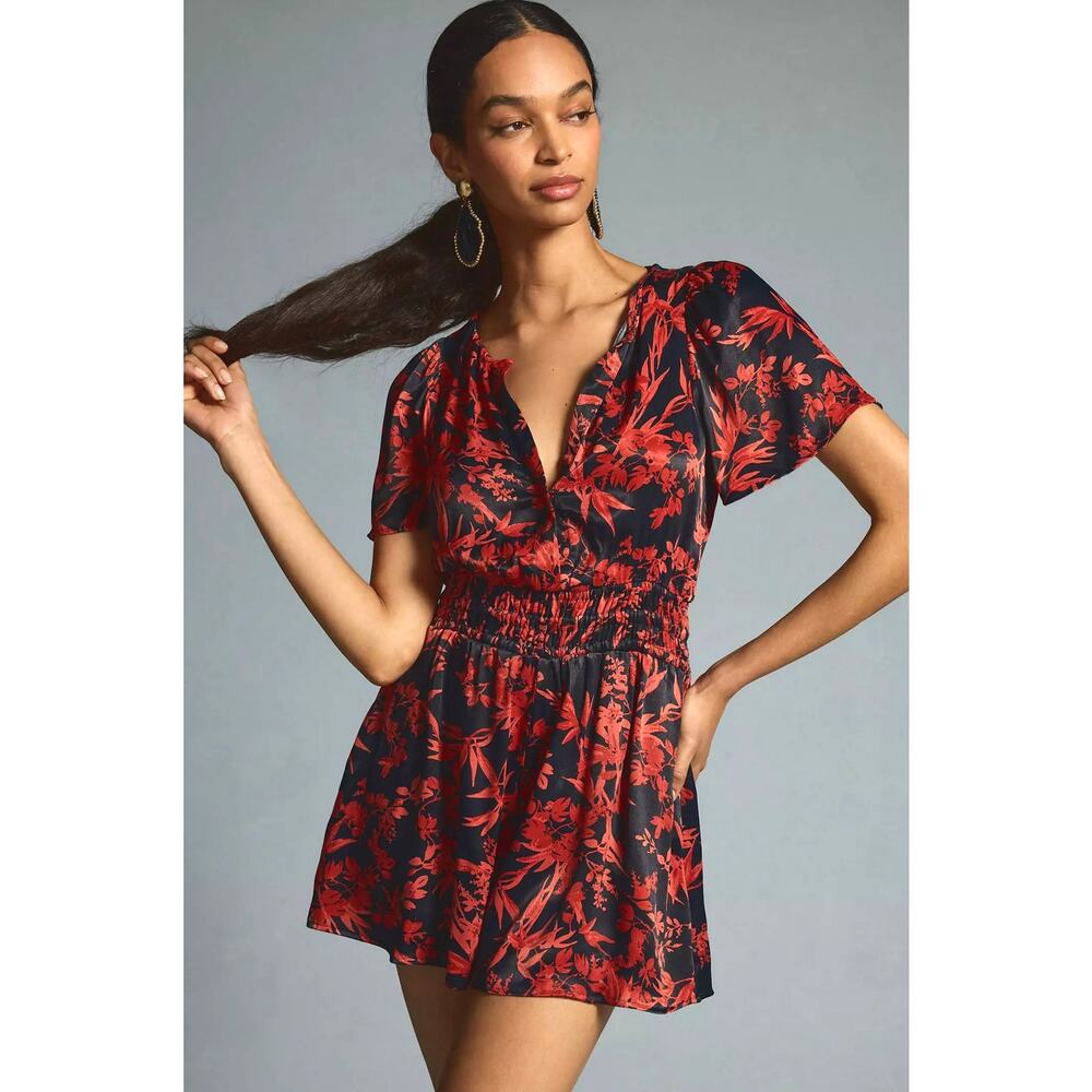 Anthropologie S Red Black Somerset Romper Boho Casual Chic NEW
